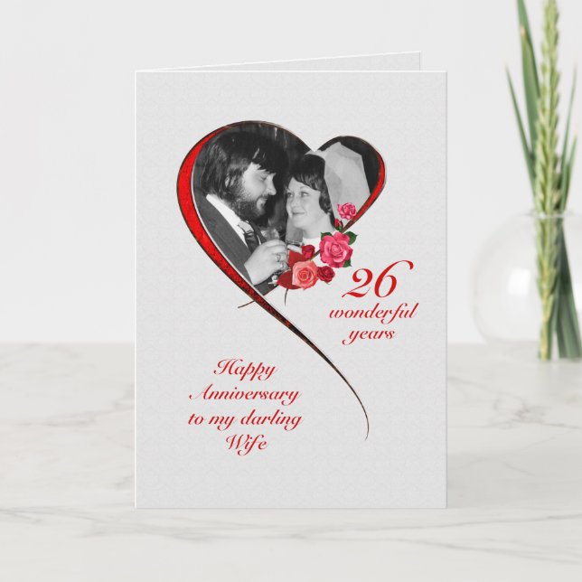 Carte 26e anniversaire de mariage romantique pour femme (Devant)