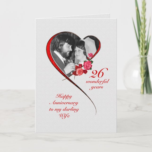 Carte 26e anniversaire de mariage romantique pour ma fem (Devant)