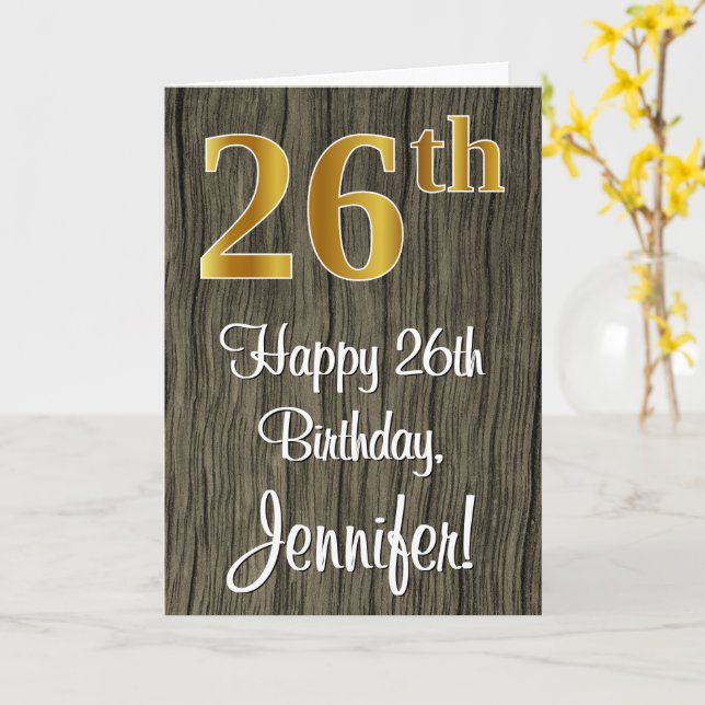 Carte 26e anniversaire : Elégant Faux Gold Look #, Faux  (Fleur jaune)