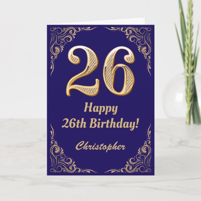 Carte 26e anniversaire Marine Parties scintillant bleu e (Devant)