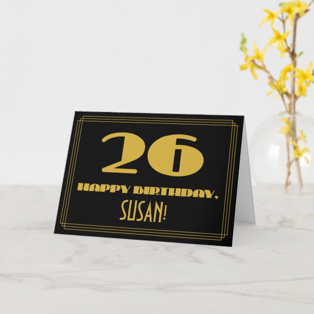 Carte 26e anniversaire : Nom + Art Déco Inspiré Look "26 (Fleur jaune)