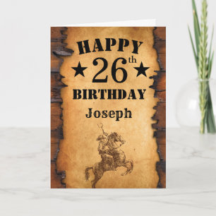 Carte 26e anniversaire Pays rustique Western Cowboy Hors