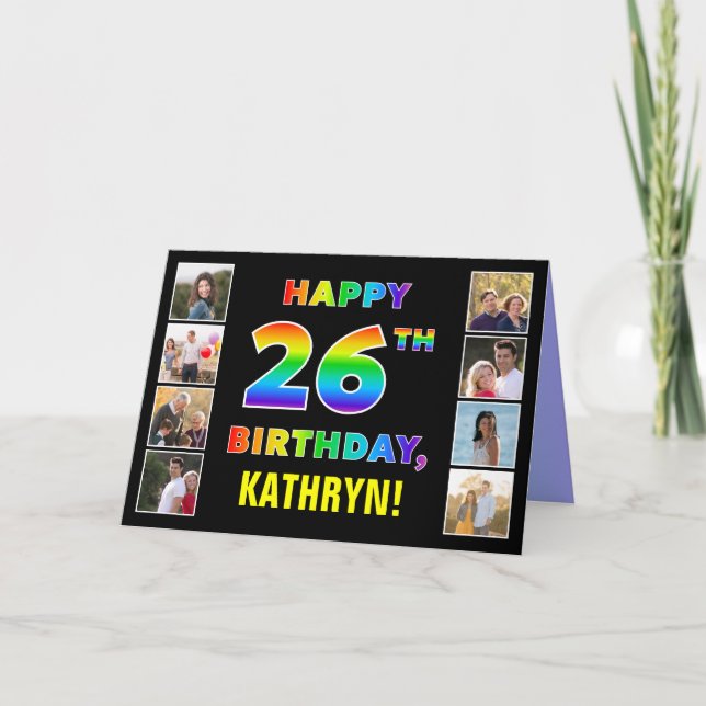 Carte 26e anniversaire : Rainbow Text, Custom Photos & N (Devant)