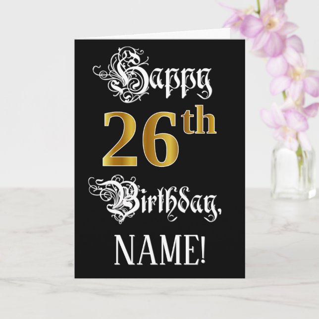 Carte 26e anniversaire — Script fantaisie; look or Faux; (Orchidée)