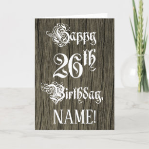 Carte 26e Birthday: Fancy, Elegant Text; Faux Wood Look