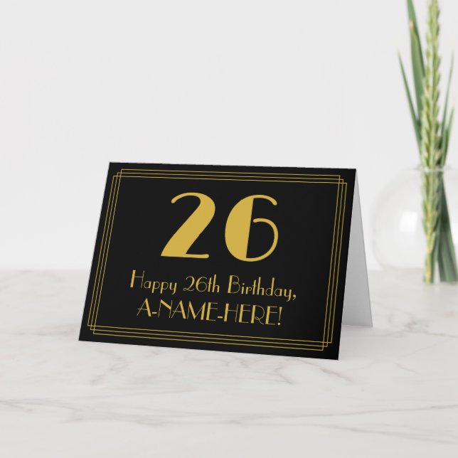 Carte 26ème anniversaire : Art Déco Inspiré Look "26" +  (Devant)