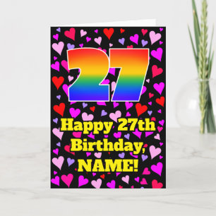 Carte 27e anniversaire : Amour Hearts Motif, Arc-en-ciel