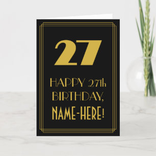 Carte 27e anniversaire - Art Déco Inspiré "27" & Nom