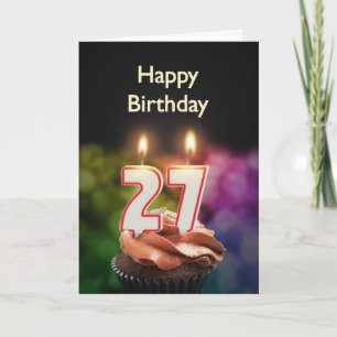 Carte 27e anniversaire avec gâteau et bougies