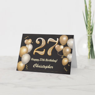 Carte 27e anniversaire Ballons noirs et or Anniversaire