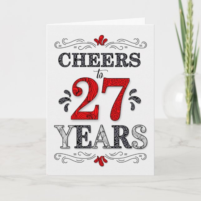 Carte 27e anniversaire Cheers en rouge blanc noir Motif (Devant)