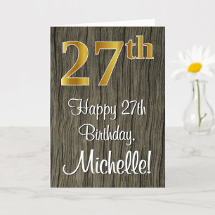 Carte 27e anniversaire : Elégant look d'or Faux #, Faux 