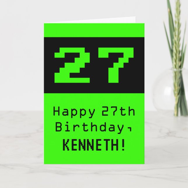 Carte 27e anniversaire : Nerdy / Geeky Style "27" et nom (Devant)