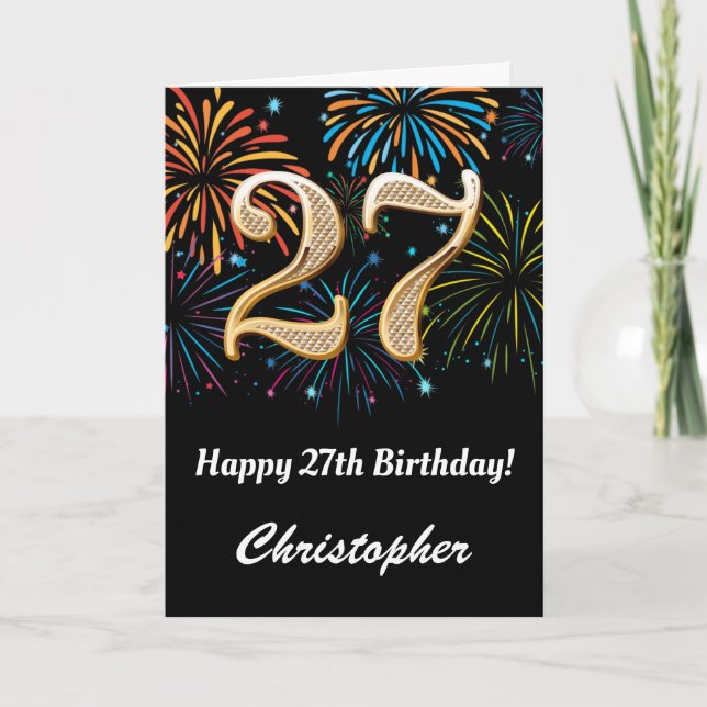 Carte 27e anniversaire Rainbow Fireworks noir et or (Devant)