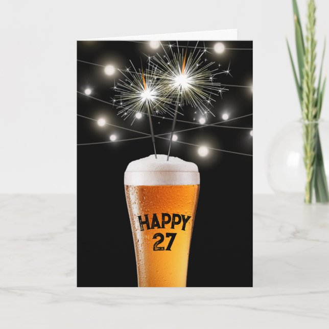 Carte 27e anniversaire Sparkler en verre de bière (Devant)