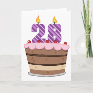 Carte 28 ans sur le gâteau d'anniversaire