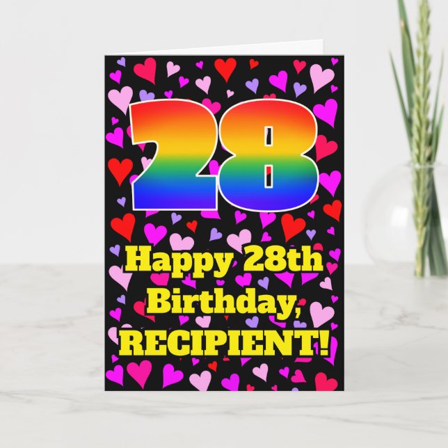 Carte 28e anniversaire : Amour Hearts Motif, Arc-en-ciel (Devant)