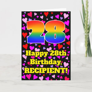 Carte 28e anniversaire : Amour Hearts Motif, Arc-en-ciel