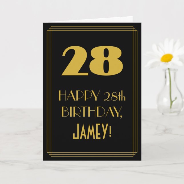 Carte 28e anniversaire ~ Art Déco Inspiré Look "28" & No (Petite plante)