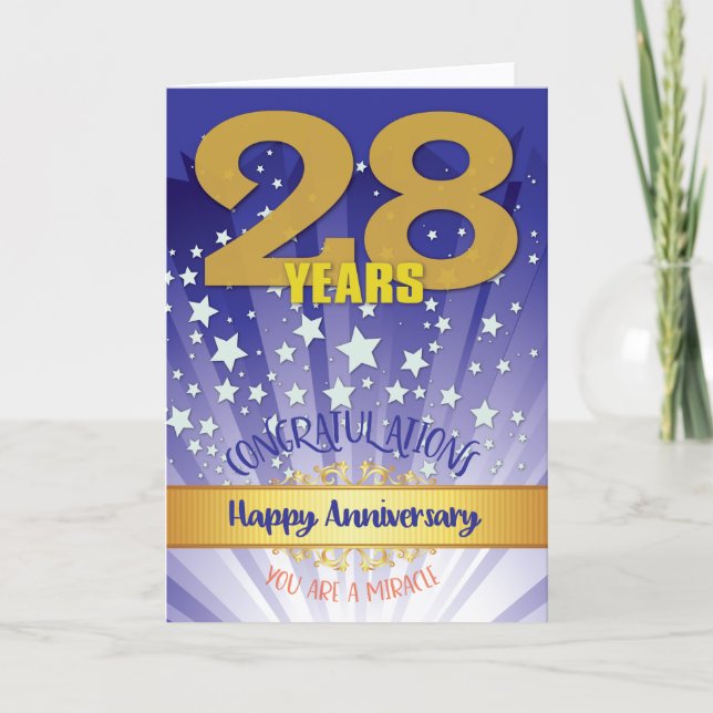 Carte 28e anniversaire de rétablissement chiffre gras (Devant)
