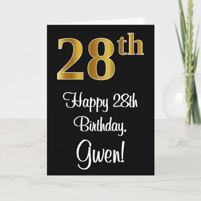 Carte 28e anniversaire ~ Elégant Luxueux Faux Gold Look  (Devant)