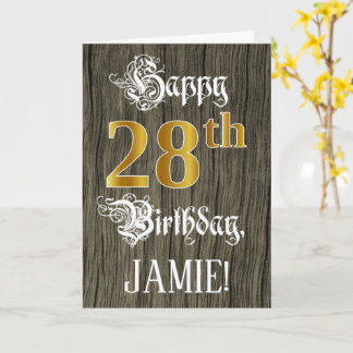 Carte 28e anniversaire : Faux Gold Look + Faux Wood Moti