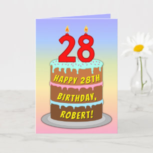 Carte 28e anniversaire — Fun Cake & Candles, avec nom pe