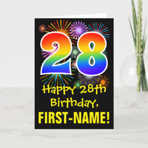 Carte 28e anniversaire : Fun Fireworks Motif + Rainbow 2