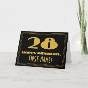 Carte 28e anniversaire : Nom + Art Déco Inspiré Look "28