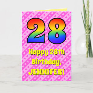 Carte 28e anniversaire : Pink Stripes & Hearts, Arc-en-c