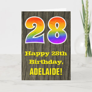 Carte 28e anniversaire : Rustic Faux Wood Look, Arc-en-c
