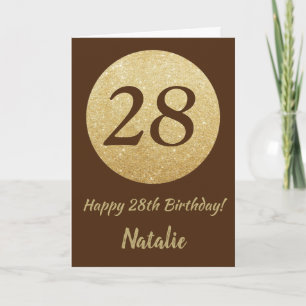Carte 28e Birthday Brown and Gold Glitter Card