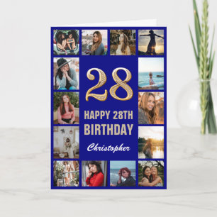 Carte 28e Joyeux Anniversaire Marine Bleu & Gold Photo C