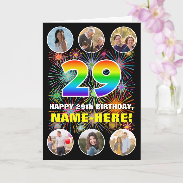 Carte 29e anniversaire : Arc en ciel amusant #, Nom pers (Orchidée)