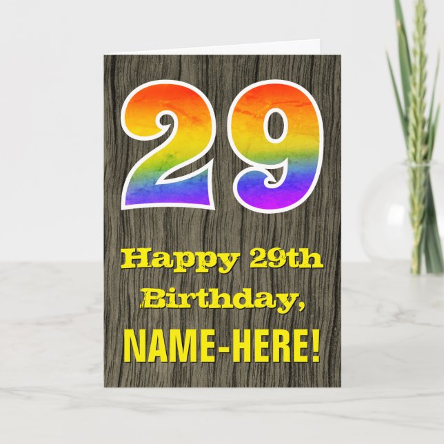 Carte 29e anniversaire : aspect bois rustique faux, "29" (Devant)