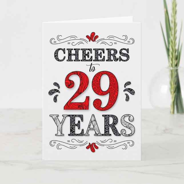 Carte 29e anniversaire Cheers en Motif noir blanc rouge (Devant)