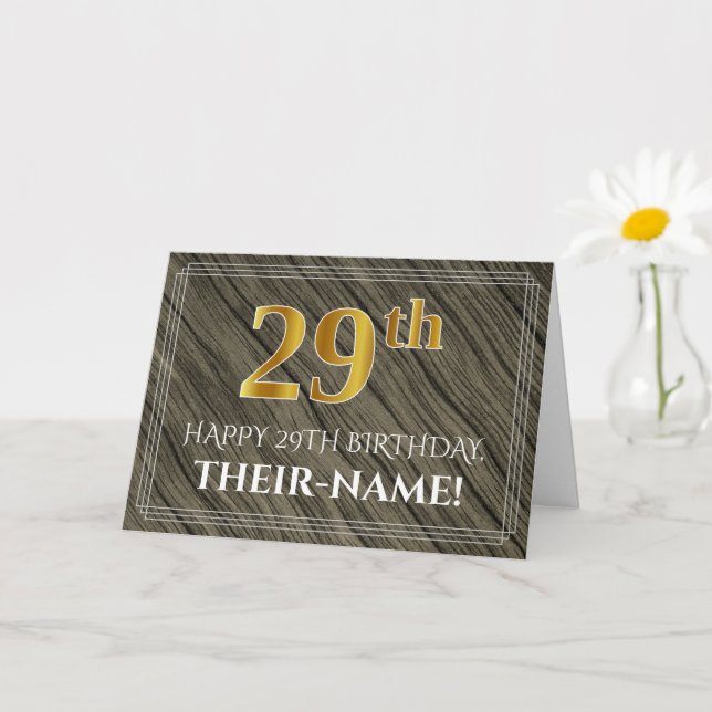 Carte 29e Anniversaire Élégant : Aspect Bois Faux, Or Fa (Petite plante)