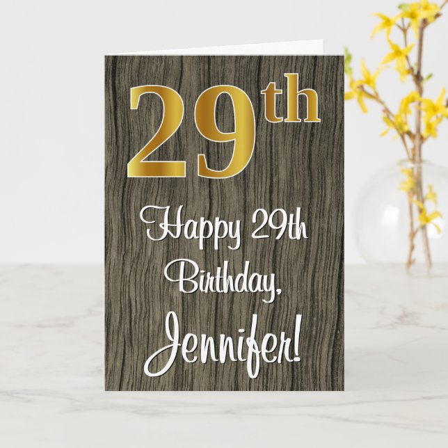 Carte 29e anniversaire : Elégant Faux Gold Look #, Faux  (Fleur jaune)