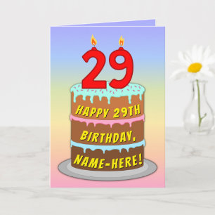 Carte 29e anniversaire — Fun Cake & Candles, avec nom pe