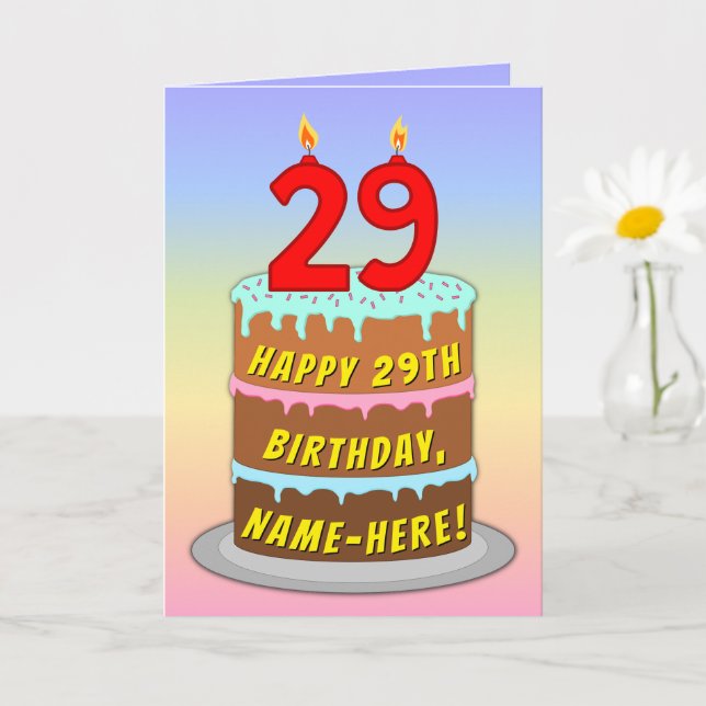 Carte 29e anniversaire — Fun Cake & Candles, avec nom pe (Petite plante)