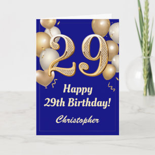 Carte 29e anniversaire Marine Bleu et Ballons d'or Confe