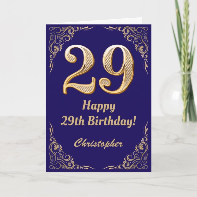 Carte 29e anniversaire Marine Parties scintillant bleu e (Devant)
