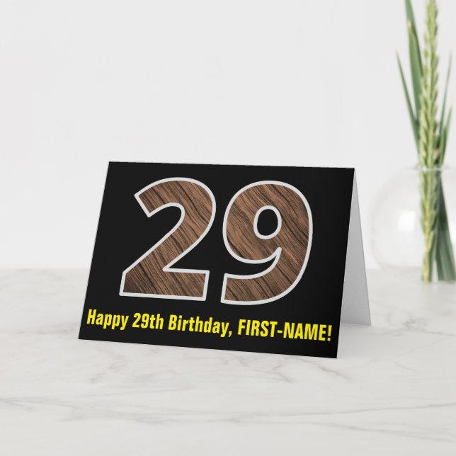 Carte 29e anniversaire : Nom + Faux Wood Grain Motif "29 (Devant)