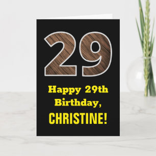 Carte 29e anniversaire : Nom, Motif Faux Wood Grain "29"