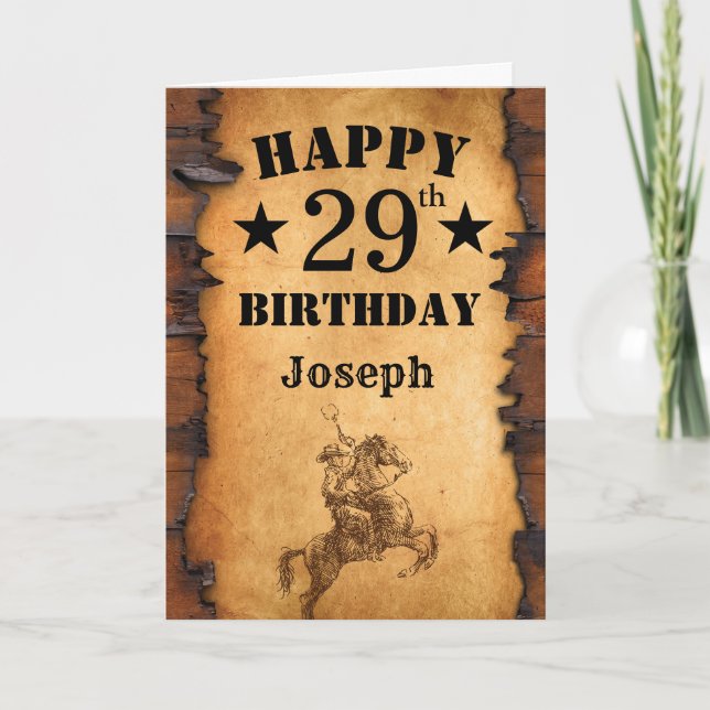 Carte 29e anniversaire Pays rustique Western Cowboy Hors (Devant)