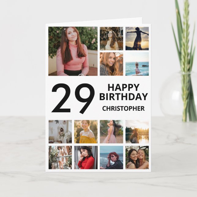 Carte 29e anniversaire Photo Collage 13 photos noir blan (Devant)