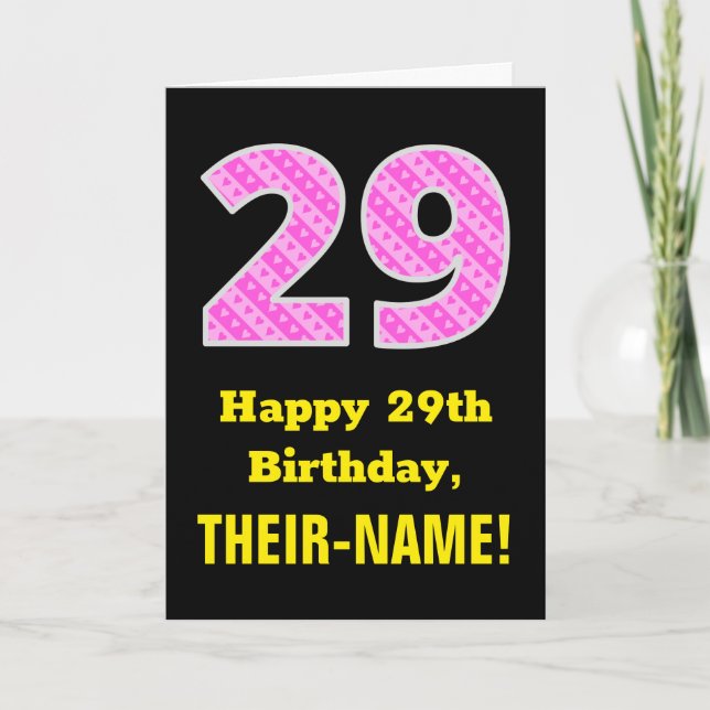 Carte 29e anniversaire : Pink Stripes and Hearts "29" +  (Devant)