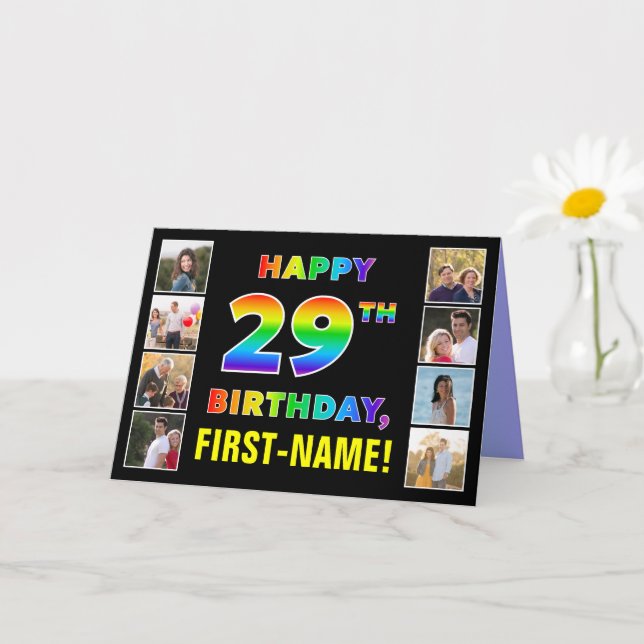 Carte 29e anniversaire : Rainbow Text, Custom Photos & N (Petite plante)