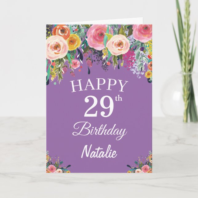 Carte 29e Birthday Watercolor Floral Flowers Purple (Devant)