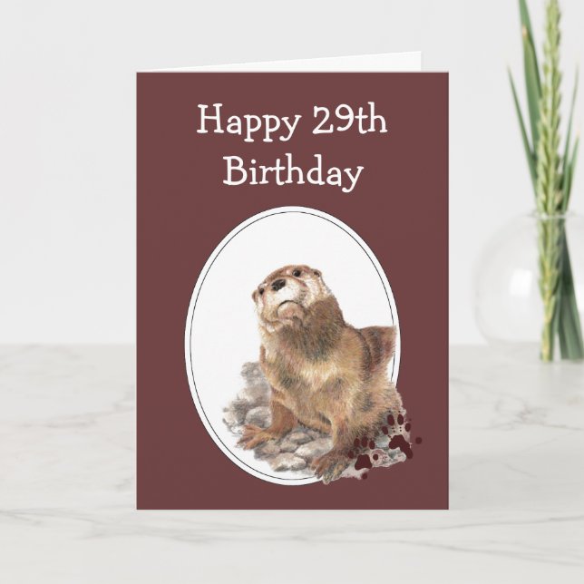 Carte 29e Humour d'anniversaire avec loutre d'aquarelle  (Devant)